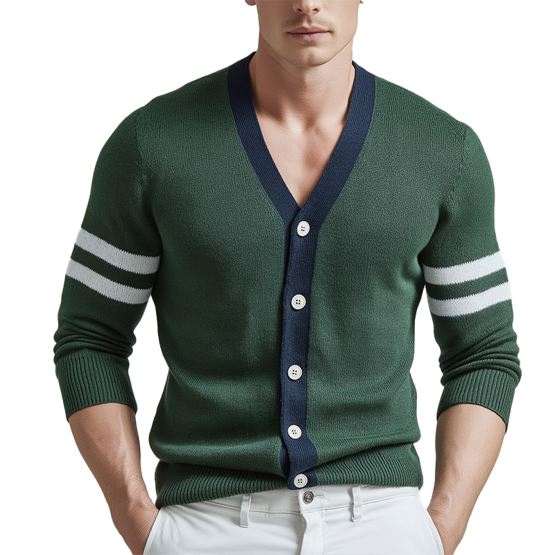 Men's Winter Fashion Contrast Color Cotton Yarn Knitted Thin Cardigan MTA2284J8P