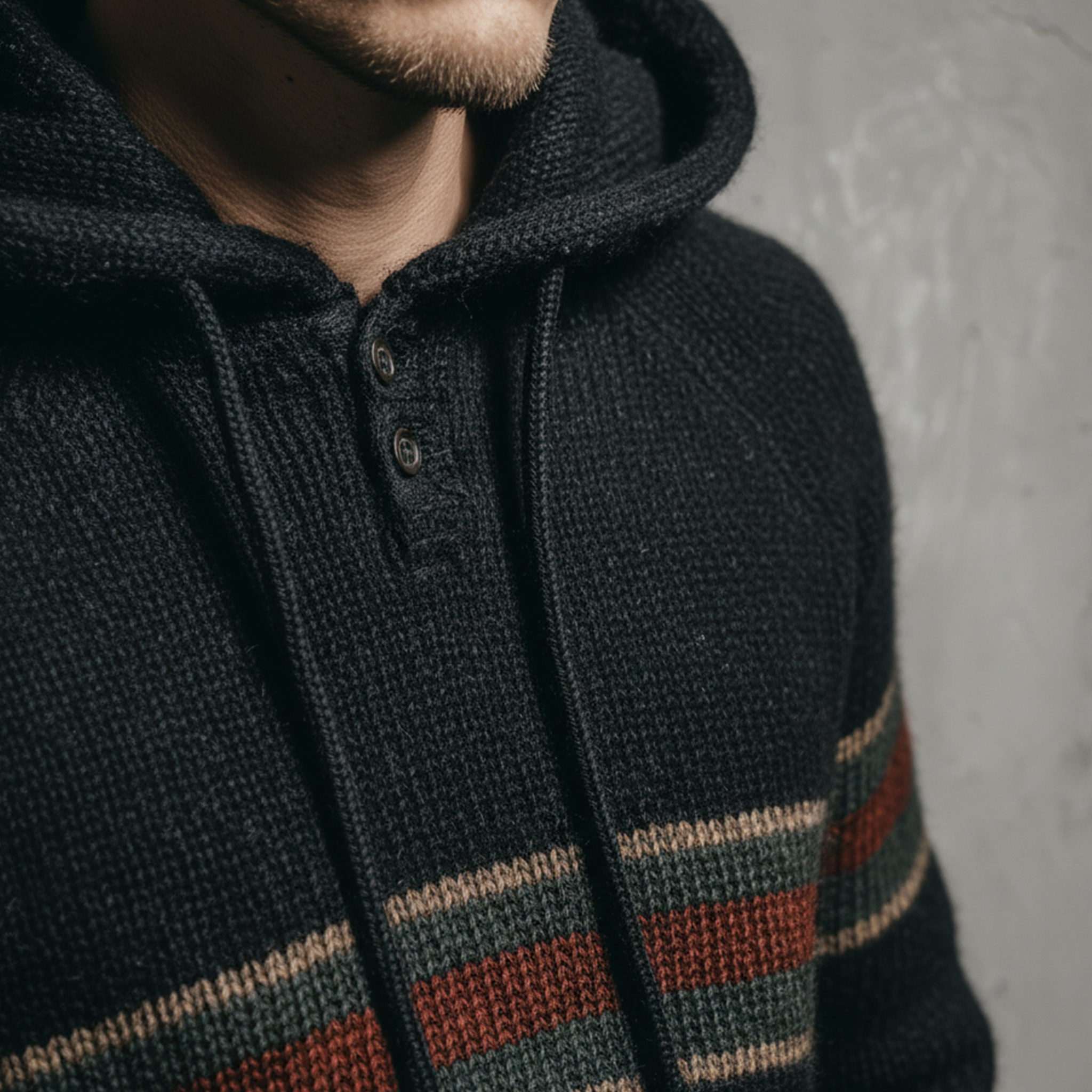 Men's Classic Casual Contrast Color Horizontal Stripe Patchwork Hooded Sweater MTA2918I5K