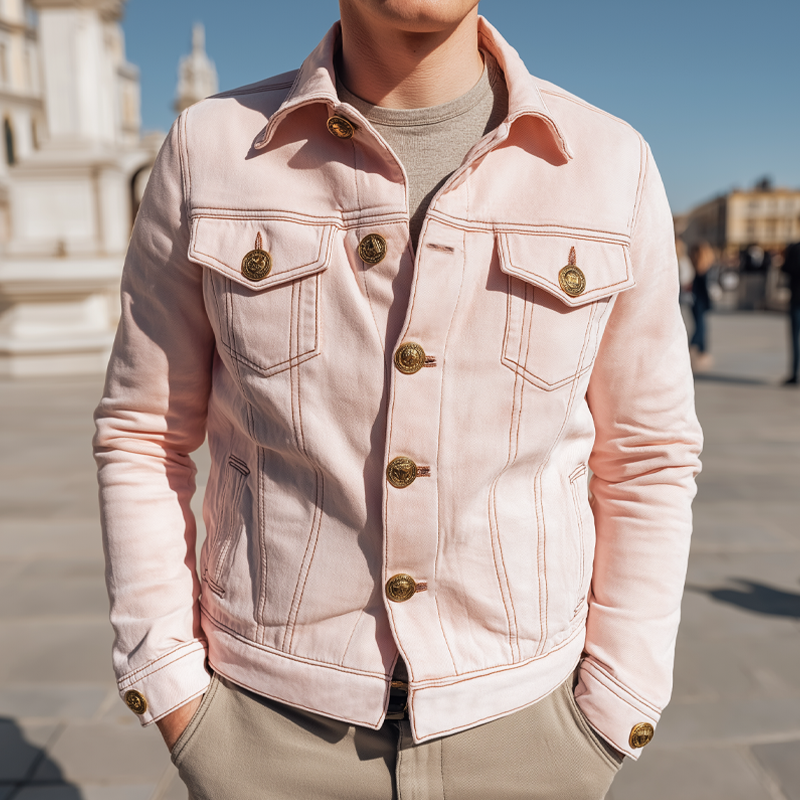 Men's Vintage Light Pink Cotton Button-Up Jacket MTA0987I3U