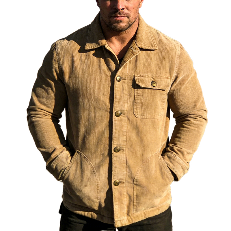 Men's Retro Casual Corduroy Lapel Button Jacket MTA1249L0TO