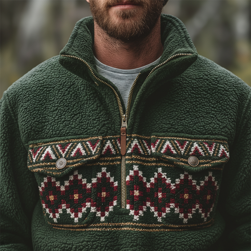 Men's Winter Retro Print Fleece High Neck Warm Sweatshirt MTA1473K6P