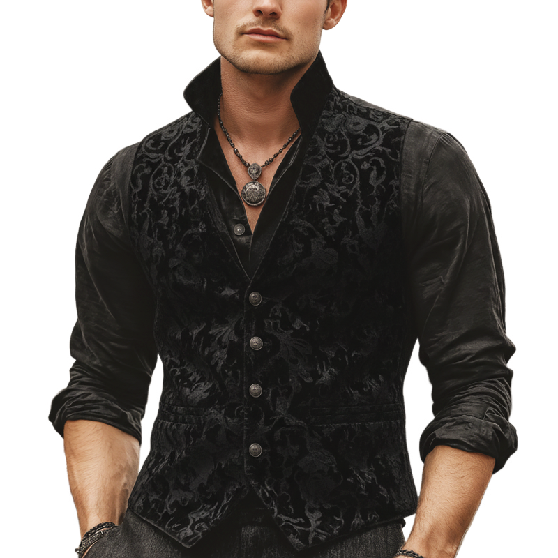 Men's Vintage Embossed Velvet V-neck Slim-fit Vest MTA1667L9U