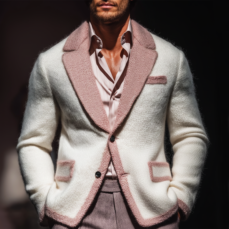 Men's Fashionable Pink And White Two-button Knitted Cardigan MTA2351J4U