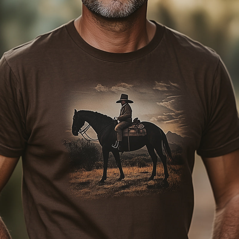 Men's Western Cowboy Style Printed Crew Neck T-Shirt MTA2894D7U