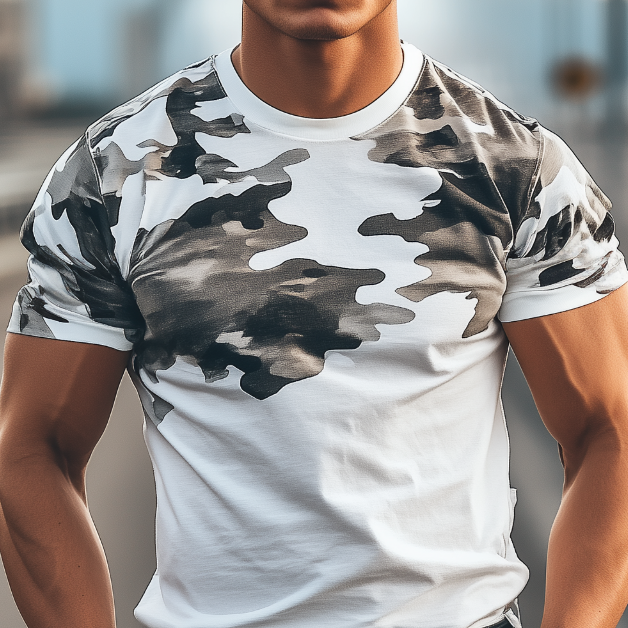 Men's Classic Casual Cotton Blend Camouflage Print Slim Fit Round Neck Short Sleeve T-Shirt MTA2115G8K