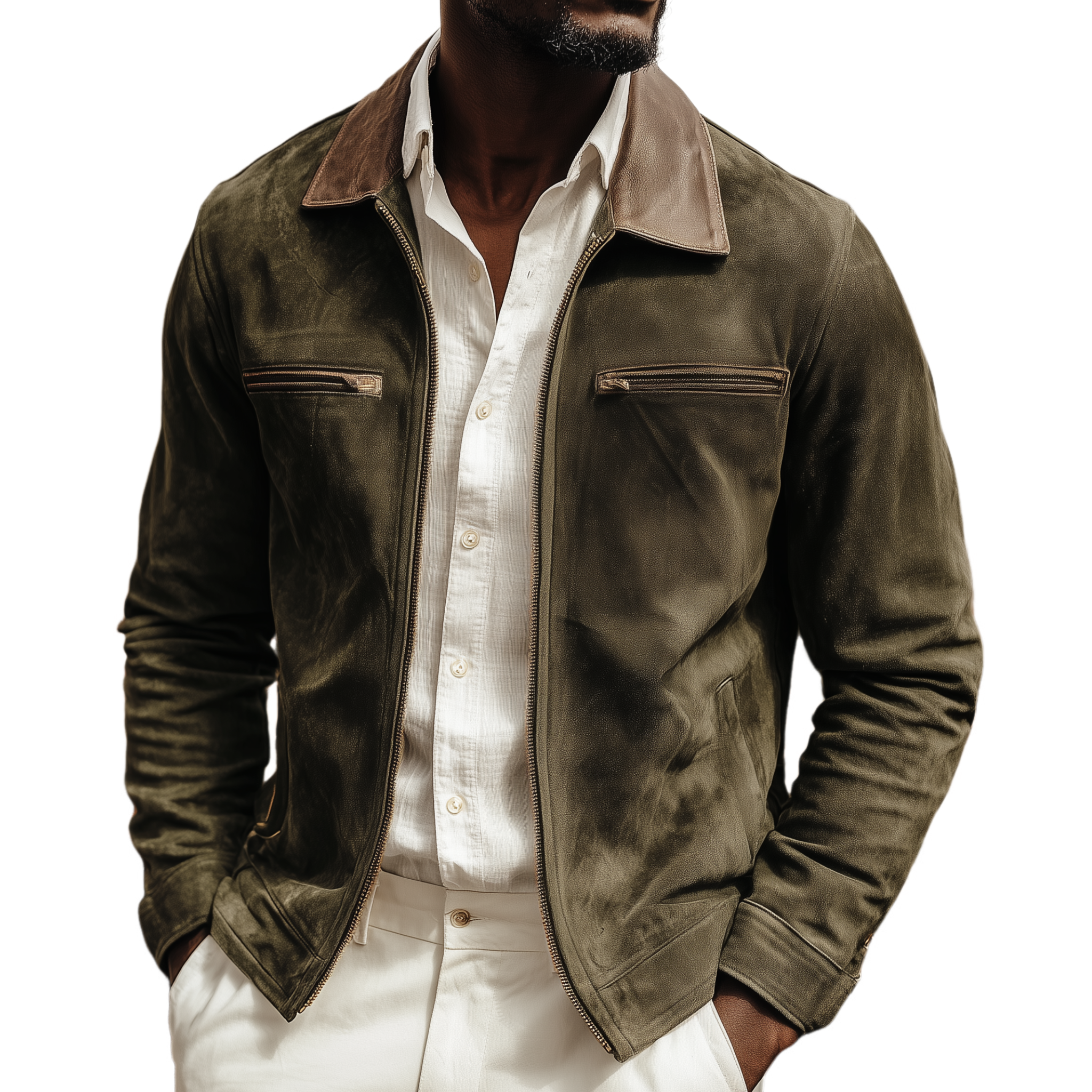 Men's Classic Casual PU Leather Lapel Placket Zipper Suede Jacket MTA2728H2K