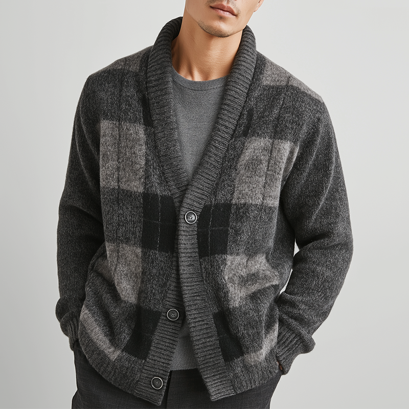 Men's Winter Fashion Cotton Knitted Plaid Cardigan MTA1606J0P