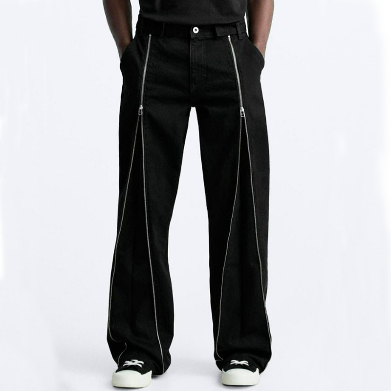 Men's Stylish Black Zippered Casual Wide-leg Pants MTA0710H4U