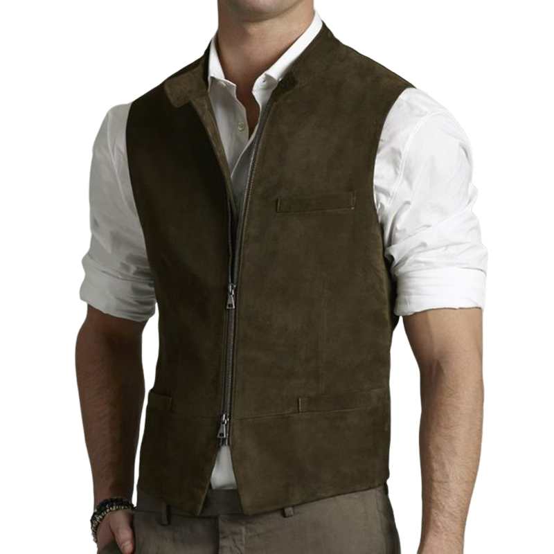 Men's Classic Vintage Stand Collar Suede Zipper Vest 05084158K