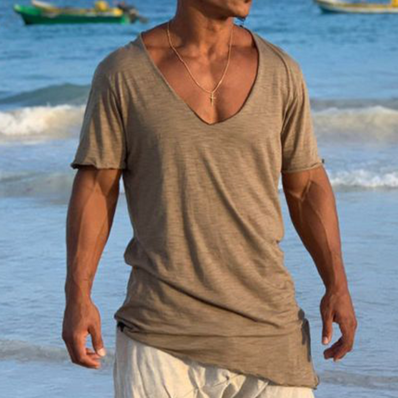 Men's Casual V-Neck Bamboo Cotton Short Sleeve T-Shirt 62844691K