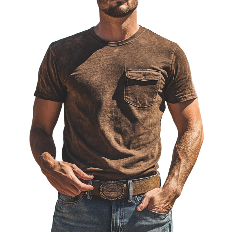 Men's Western Vintage Style Round Neck Short Sleeve T-Shirt MTA0998E2X