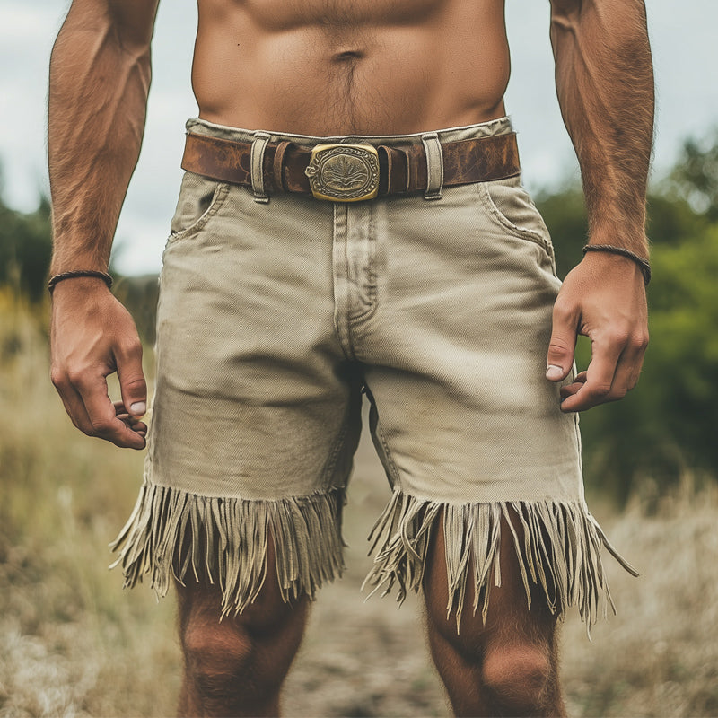 Men's Western Style Denim Fringe Shorts MTA0955E3U