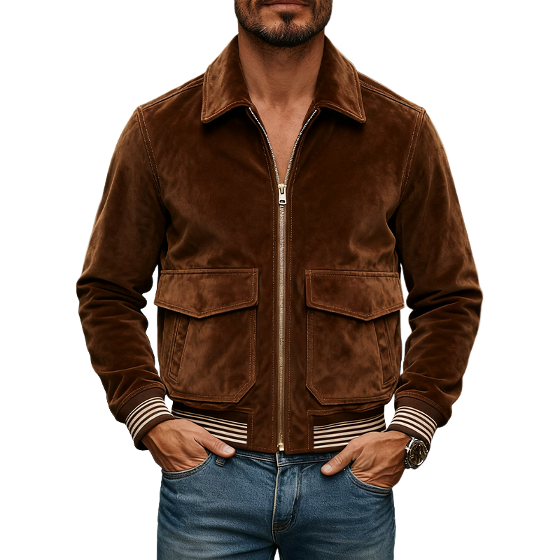 Men's Vintage Western Faux Suede Lapel Zip-Up Jacket MTA1746J2X