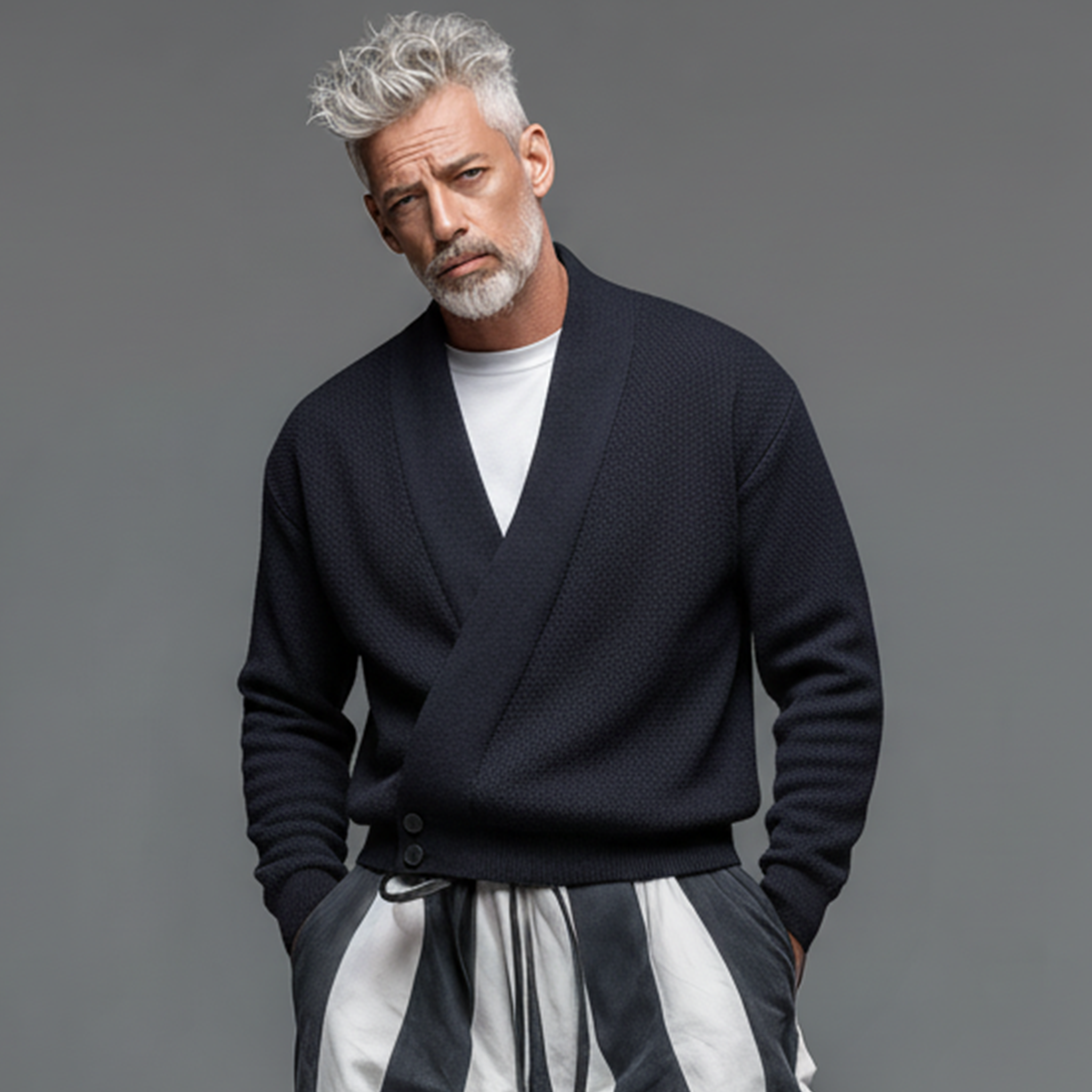 Men's Classic Casual Diagonal Placket Knit Cardigan MTA2916J8K