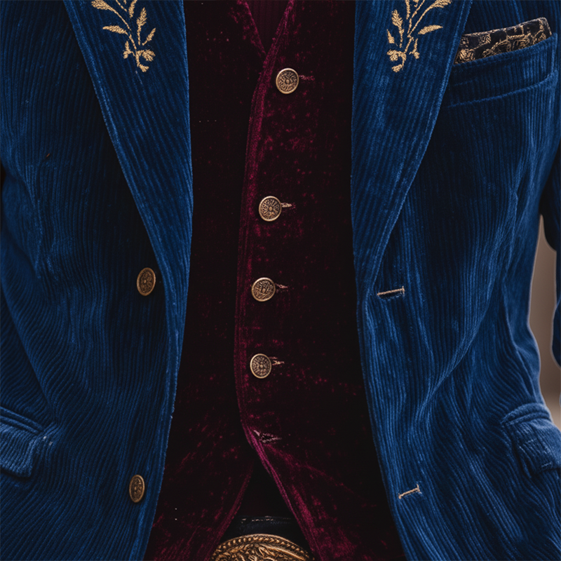 Men's Retro Minimalist Embroidered Glossy Corduroy Button Suit Jacket MTA2143K0P