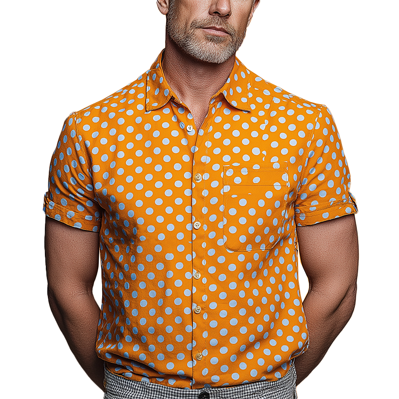 Men's Summer Fashion Polka Dot Cotton Blended Short Sleeve Shirt MTA1157G1P