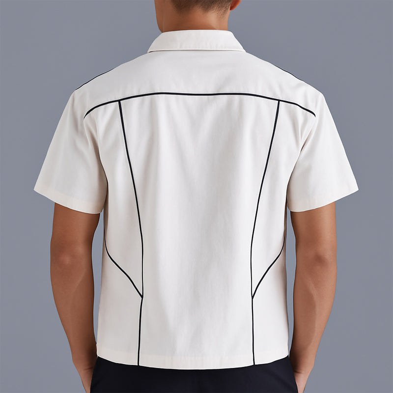 Men's Summer Basic Lapel Zipper Short Sleeve Shirt MTA0764E8U