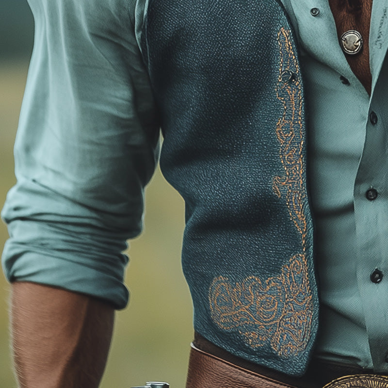 Men's Summer Western Cowboy Style Hot Stamping Blended Vest MTA2943D8P
