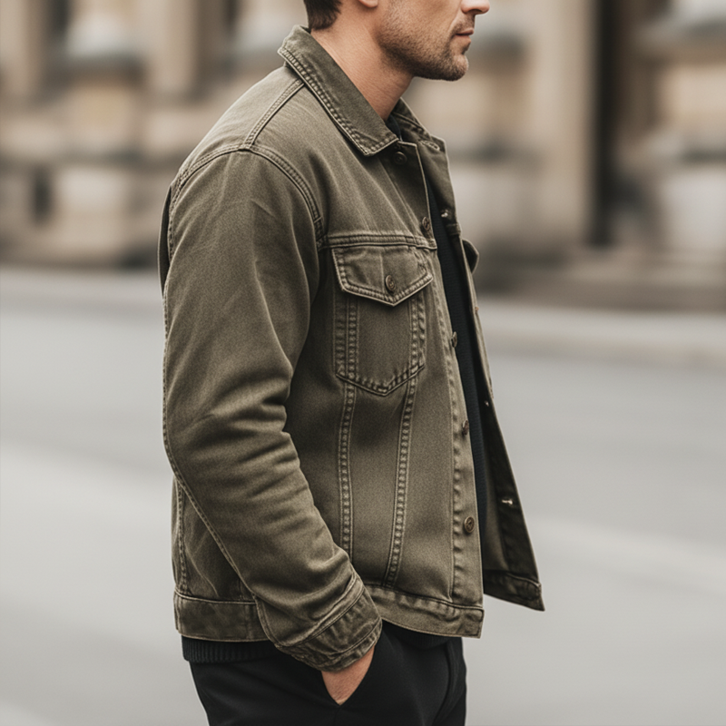 Men's  Urban Classic Distressed Army Green Denim Jacket MTA1808L3U