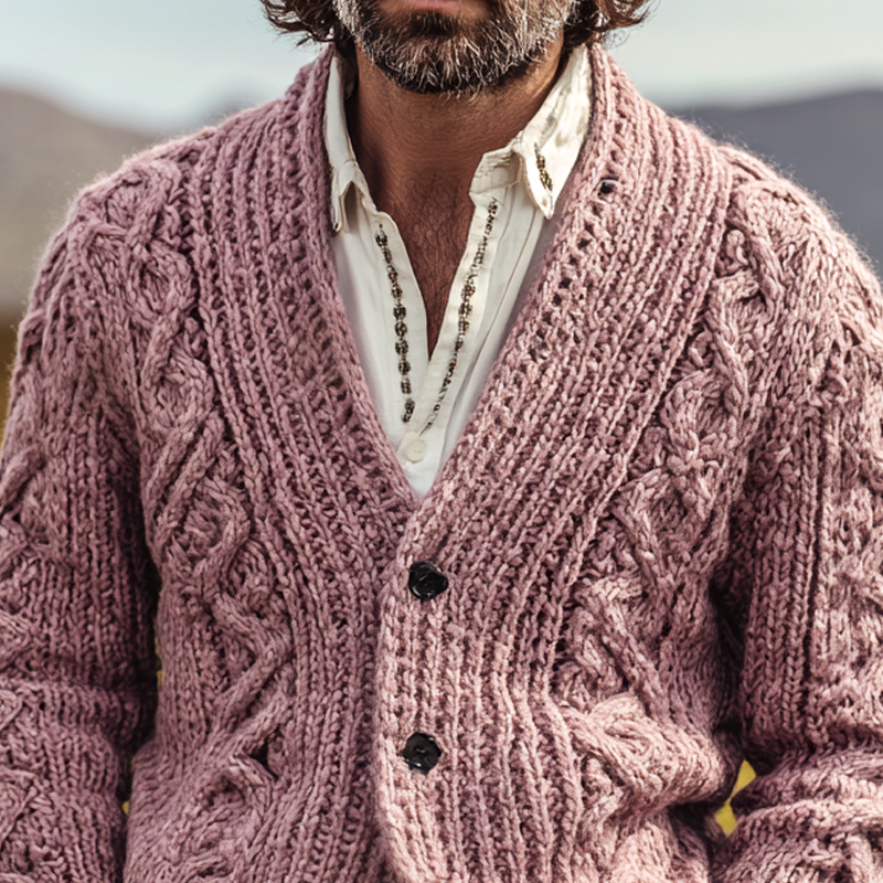 Men's Cable Knit V Neck Single Breasted Cardigan MTA0266I8Z