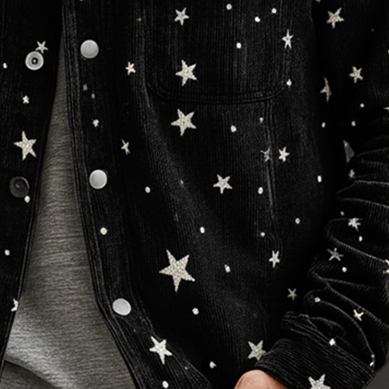 Men's Winter Retro Star Print Velvet Hooded Jacket MTA1085K9P