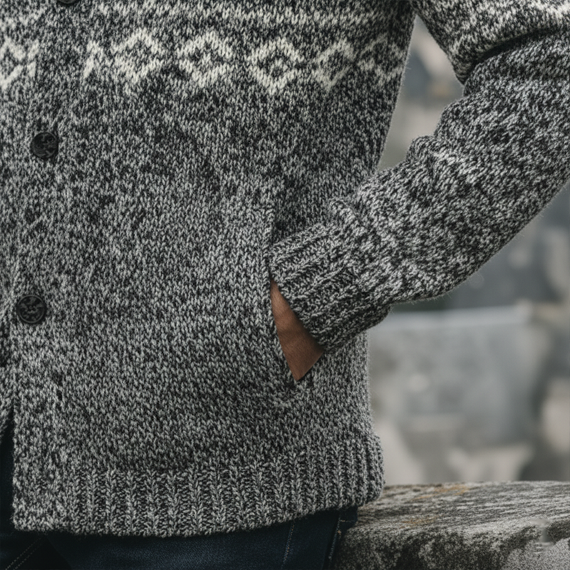 Men's Winter Vintage Knitted Jacquard Cotton Cardigan MTA1679J2P