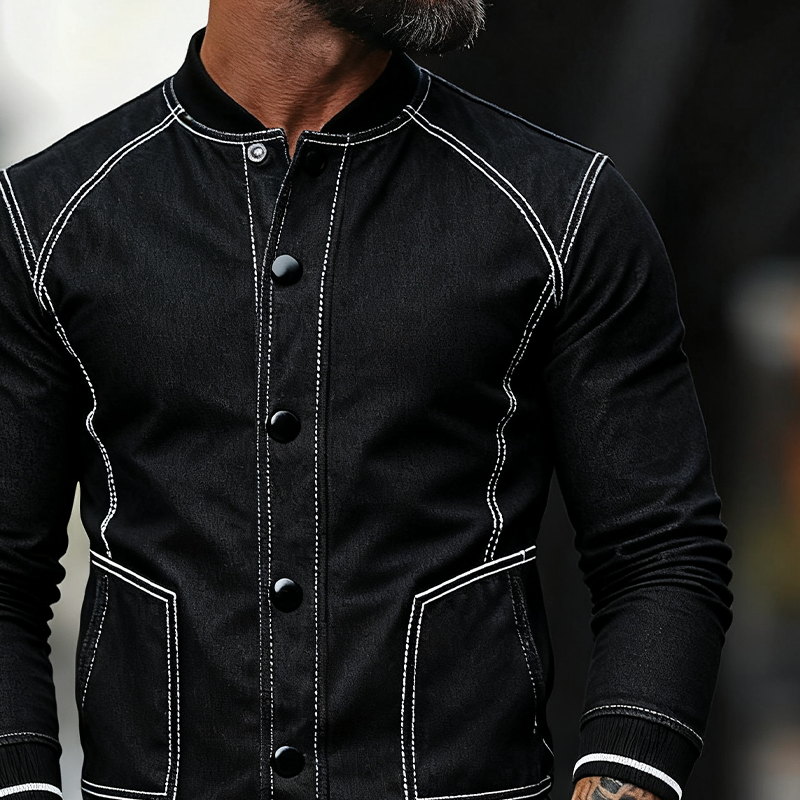 Men's Casual Color-blocked Washed Baseball Collar Button Jacket MTA2919J8X