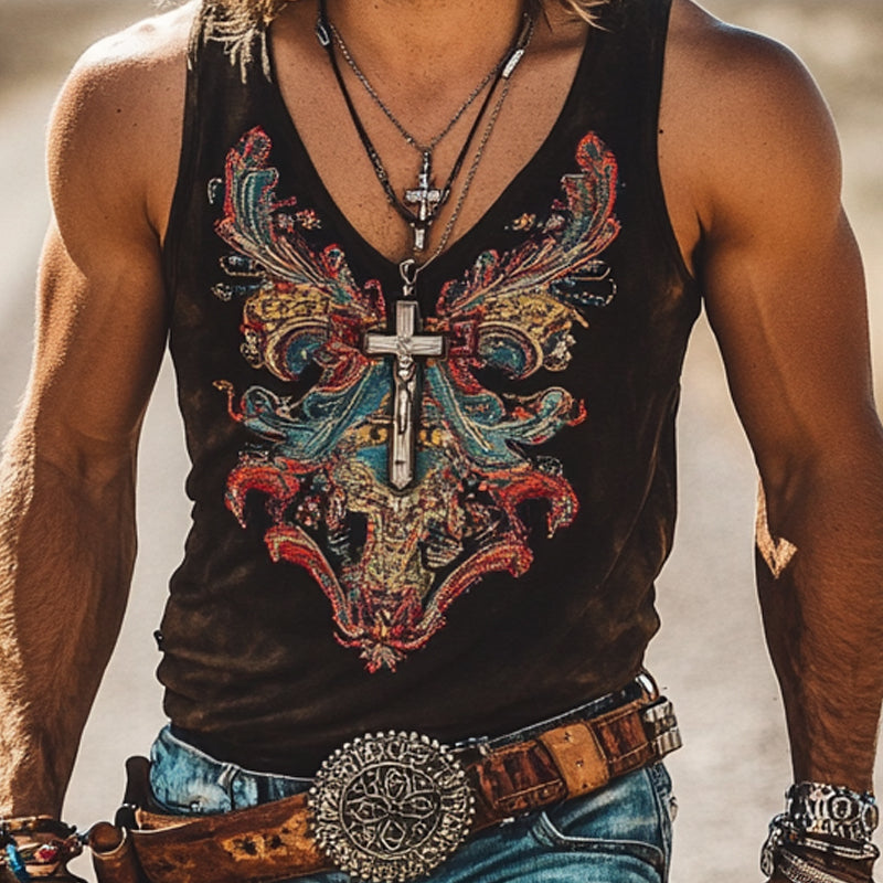 Men's Vintage Printed Crew Neck Tank Top MTA1370E5X