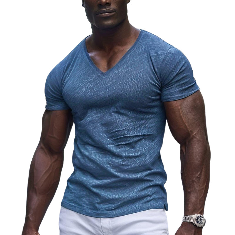 Men's Casual Cotton Blended Short Sleeve V Neck T-Shirt MTA1933E2X