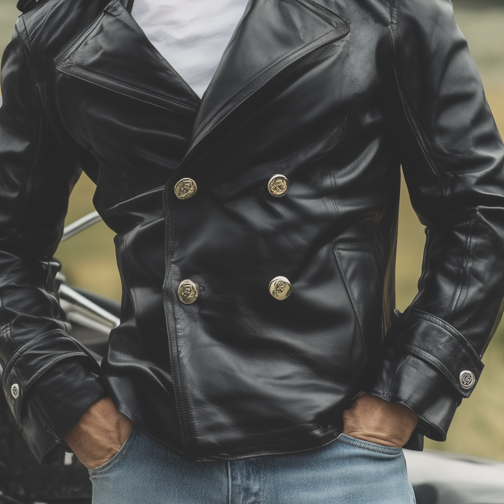 Men's Classic Western Retro Tough Style PU Leather Double-breasted Jacket MTA0558I3K
