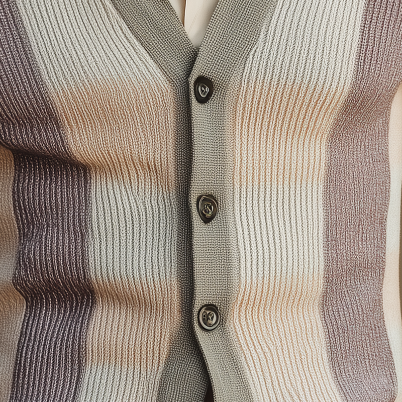 Men's Autumn Fashion Contrast Color Vertical Stripes Knitted Sweater Cardigan MTA1679I0P