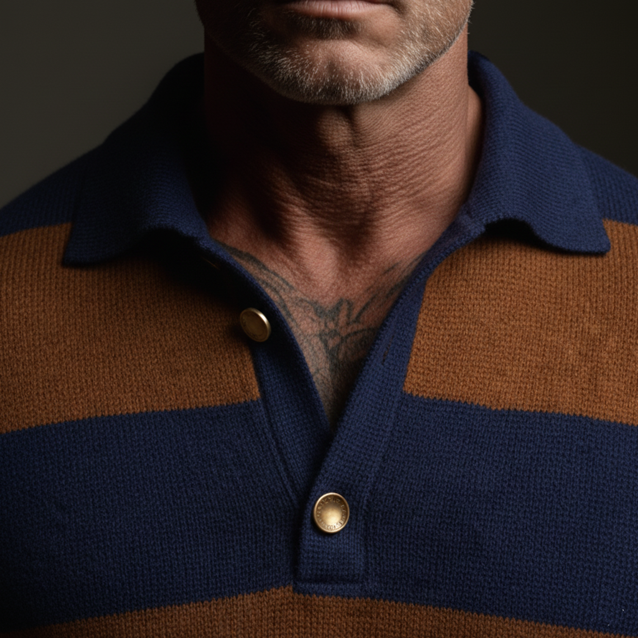 Men's Classic Casual Color-blocked Striped Polo Collar Slim Fit Sweater MTA0752K1K