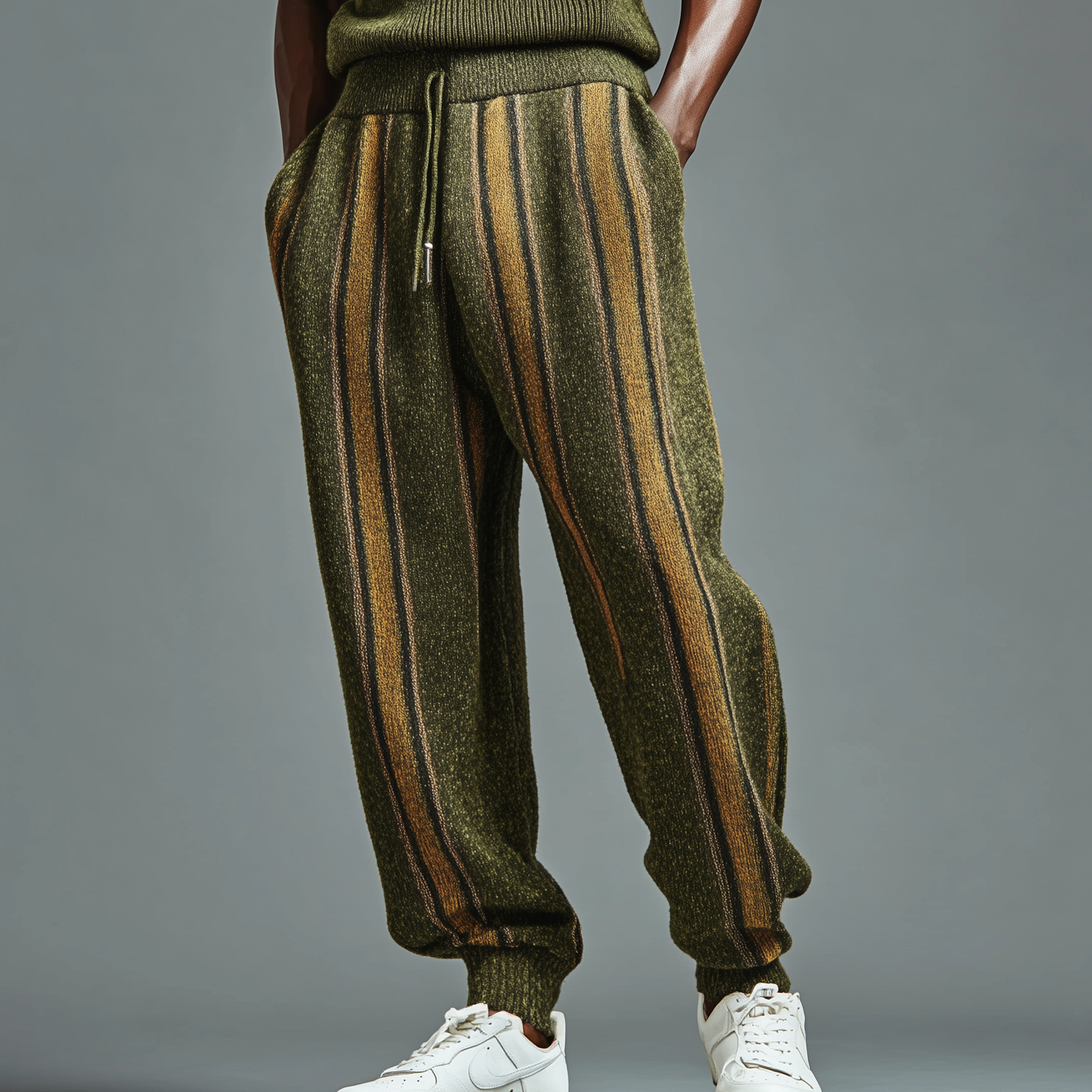 Men's Classic Casual Striped Elastic Waist Knit Pants MTA0653K4K