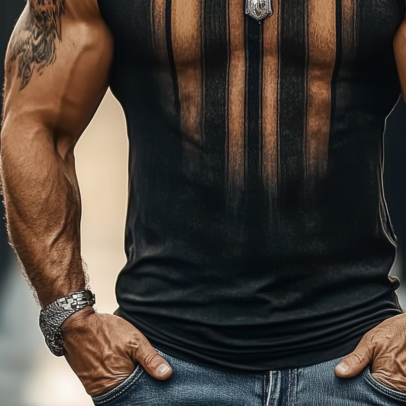Men's Vintage Stripe Print Crew Neck Tank Tops MTA2090F8X