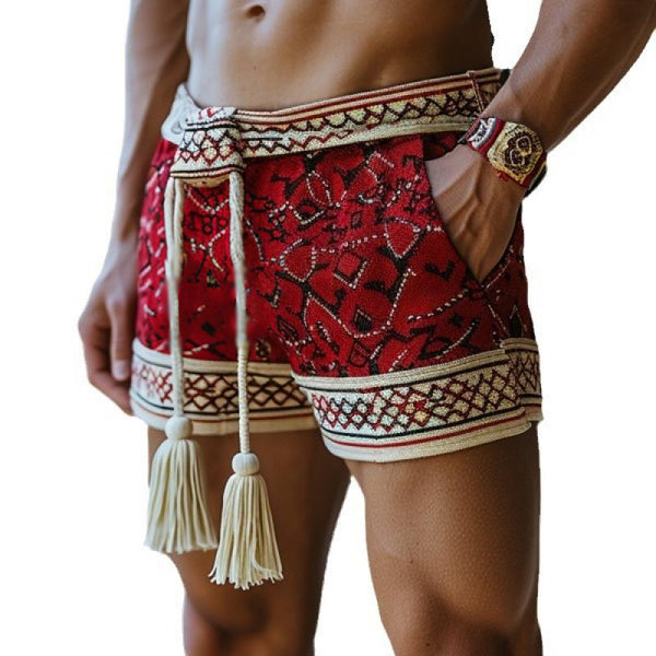 Men's Retro Ethnic Print Loose Elastic Waist Shorts 81599355M