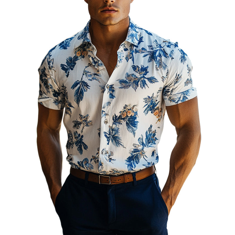 Men's Casual Printed Short Sleeve Lapel Shirt MTA1519E7X
