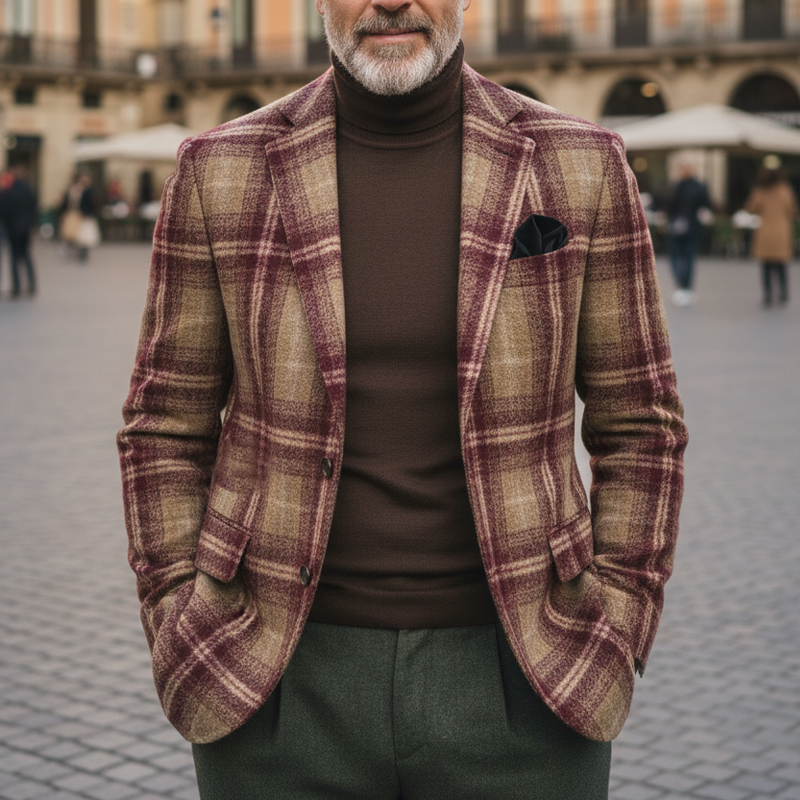 Men's Classic Plaid-patterned Double-breasted Blazer MTA1852I1U