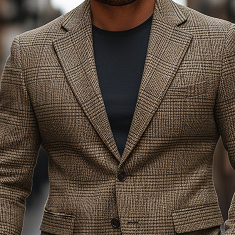 Men's Casual Plaid Blended Lapel Blazer MTA0616K7X