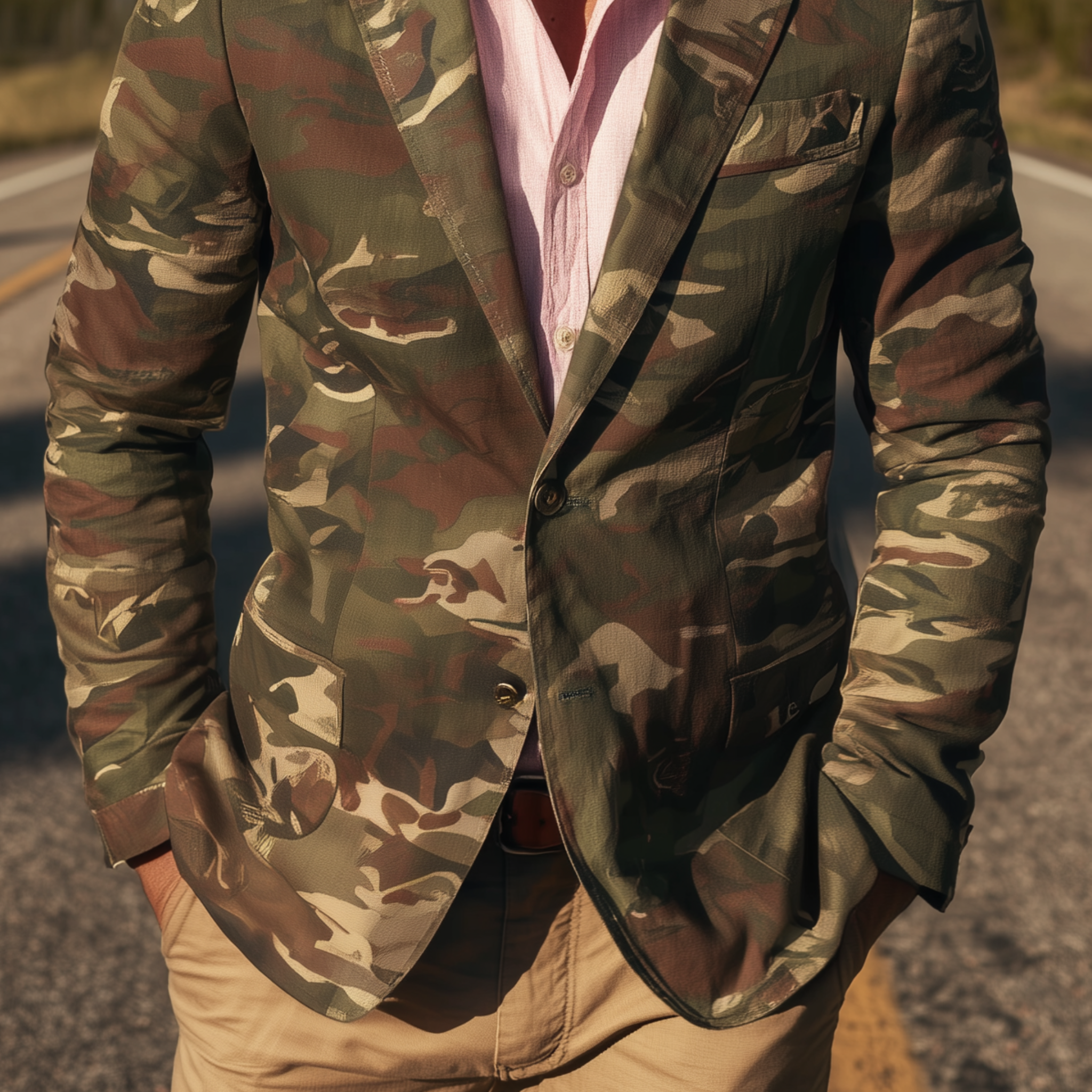 Men's Classic Casual Camouflage Cotton Blend Single Breasted Blazer MTA1376H0K