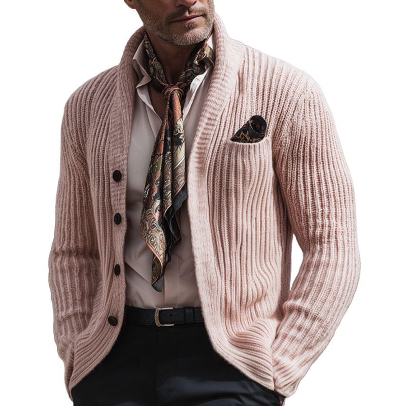 Men's Retro Light Pink Stand Collar Button Knit Cardigan MTA2331I3U