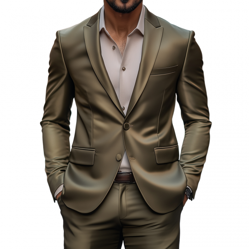 Men's Vintage Elegant Solid Color Satin Peak Lapel Single Breasted Slim Fit Blazer MTA2804G5M
