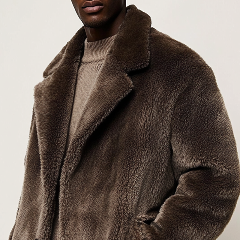 Men's Solid Color Faux Fur Collar Mid-length Coat MTA1593K0X