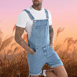 Men's Vintage Denim Ripped Cargo Shorts Jumpsuit Overall 65193363M