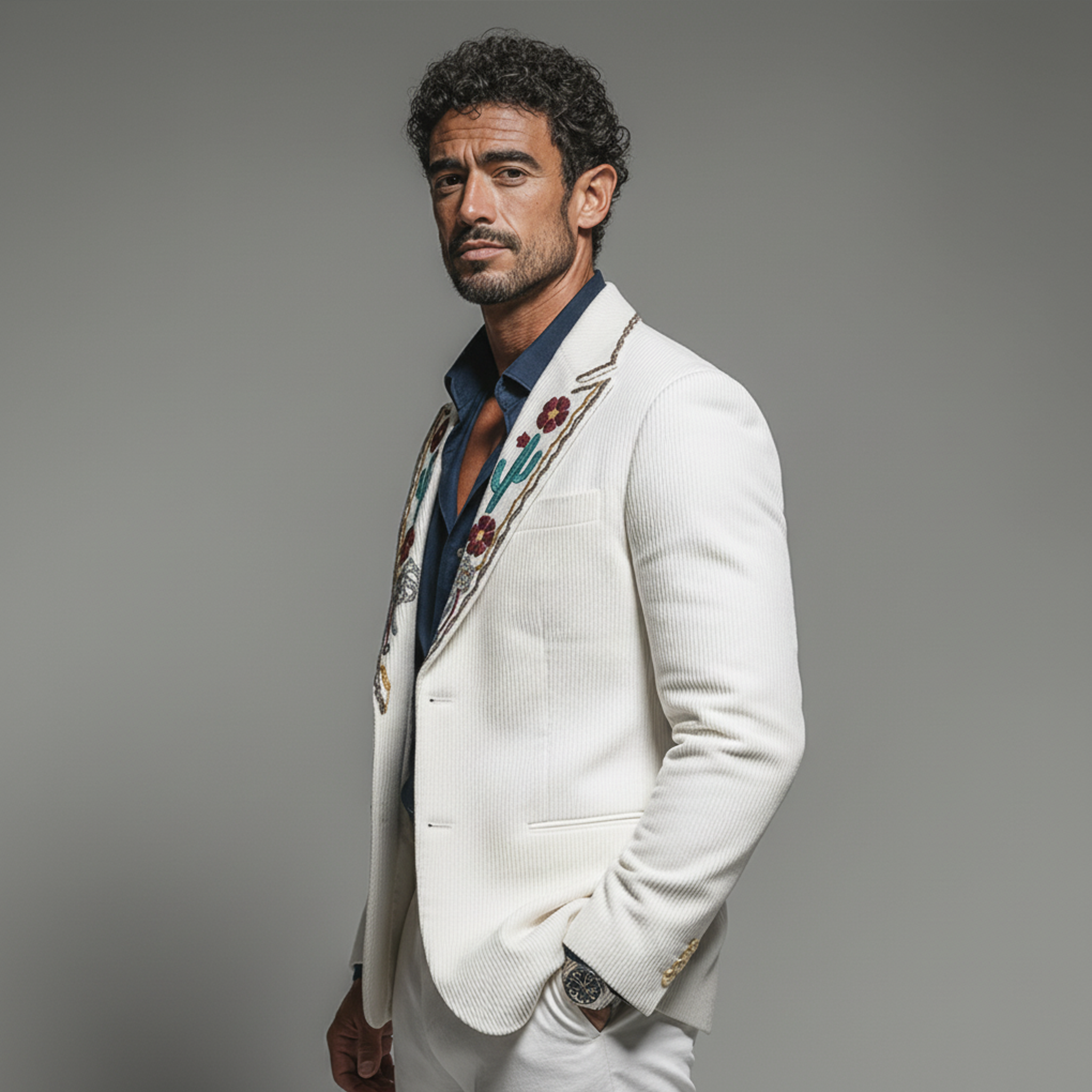 Men's Classic Retro Embroidered Corduroy Slim-fit Blazer MTA2923K2K