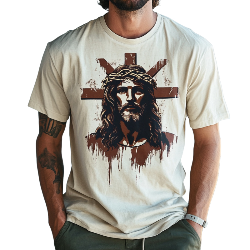 Men's Retro Casual Jesus Printed Round Neck Short Sleeve T-Shirt MTA1488C7TO