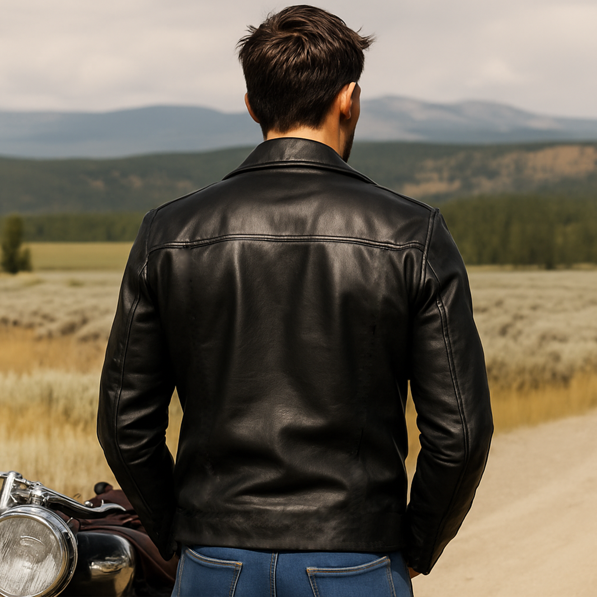 Men's Classic Western Retro Tough Style Lapel PU Leather Double-breasted Jacket MTA0522I3K