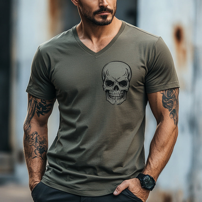 Men's Skull Print V-Neck Short Sleeve T-Shirt 21270422X