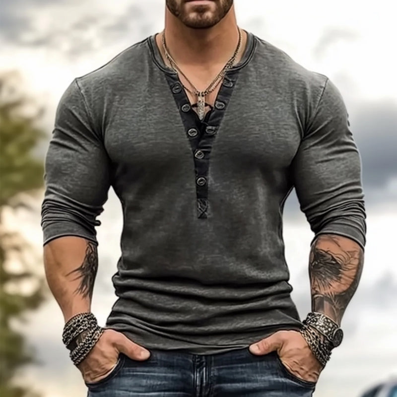 Men's Lace-up V-neck Long Sleeve T-shirt 19151937X