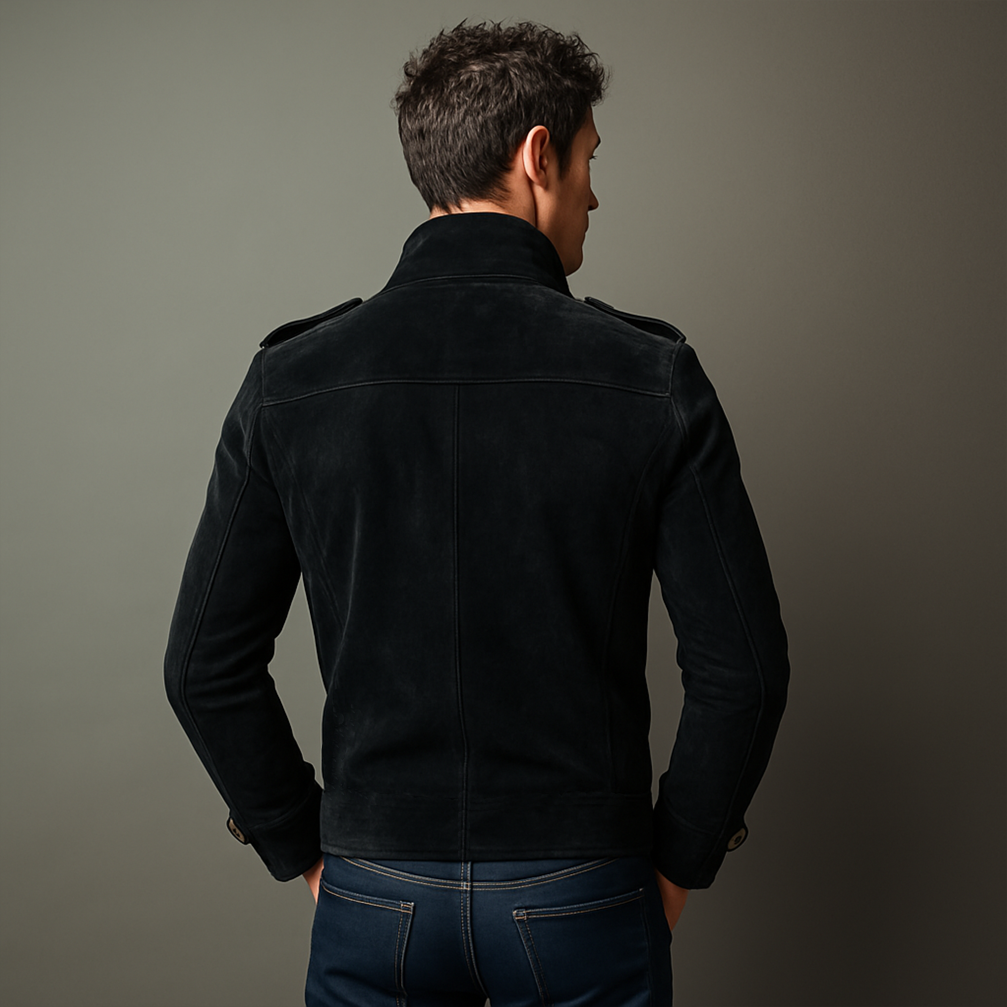 Men's Classic Retro Stand Collar Suede Double-breasted Slim-fit Jacket MTA2282H6K