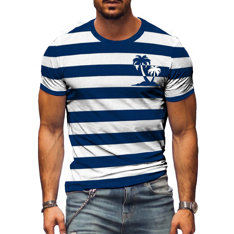 Men's Beach Coconut Tree Color Block Short Sleeve T-Shirt 69685908TO